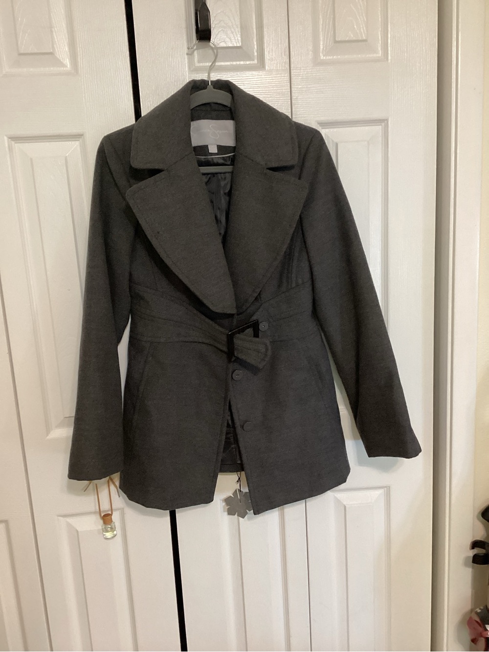 Jessica Simpson Charcoal Gray Pea Coat with Waist Tie